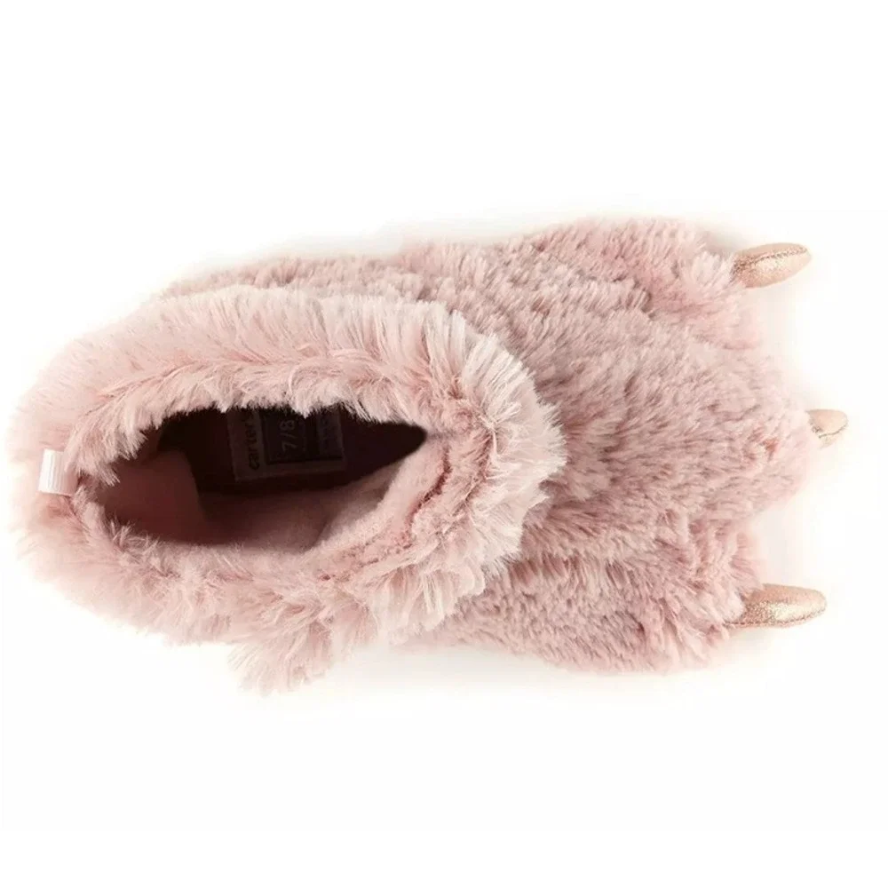 Carter's Pink Slippers Toddler Girls Size Small Pink Monster Claw Bootie Sparkle
